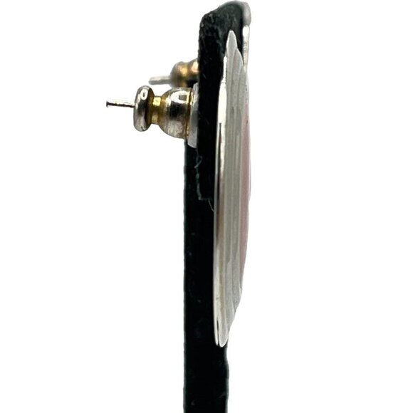 Vintage‎ Bezeled Coin Statement Earrings Orange Rust Swirl Center Artsy Retro - Picture 5 of 6